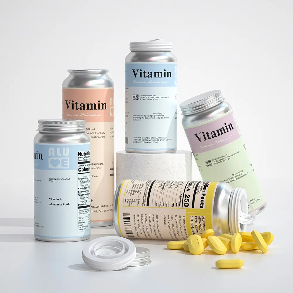 Eco-Friendly Aluminium Vitamin Bottle & Supplements Capsule Jar