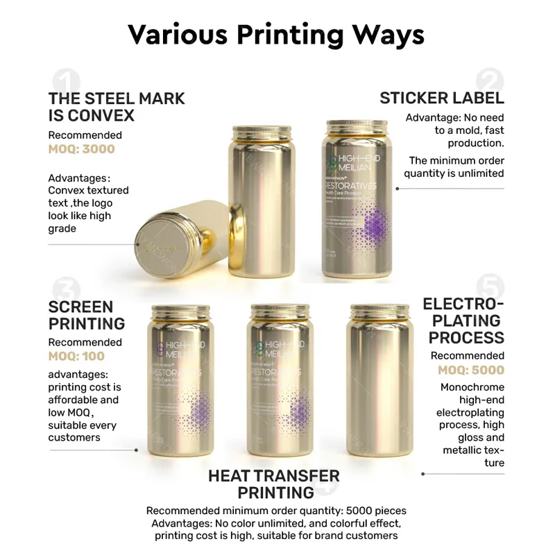 Metal packaging bottles for nutraceuticals or vitamins various printing ways.webp