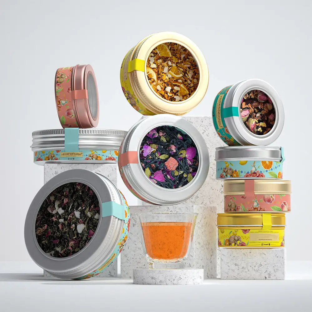 Aluminum Jar for Flower Tea Food Tin Can with Clear Lids Metal Tea Jar