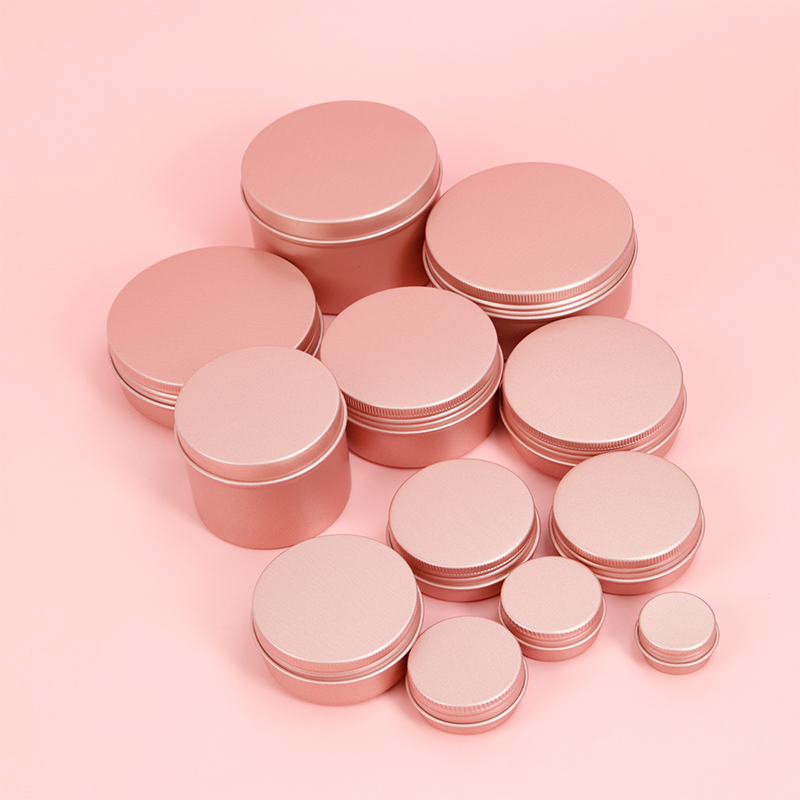 5ml--250ml Round Frosted Pink Metal Tin Can Cosmetic Packaging Aluminum Jar