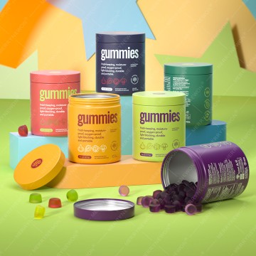 Custom Color  and Screen Printed Double-Lid Aluminum Jars for storaging Gummy Packaging