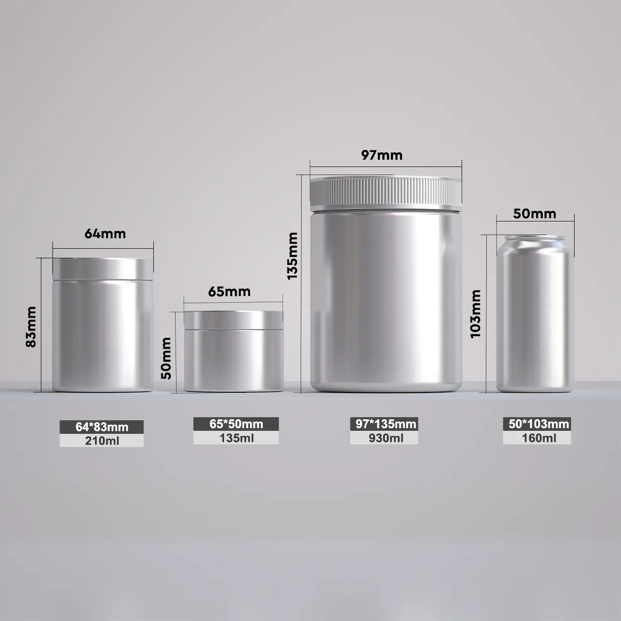 the size of aluminum pill jar  
