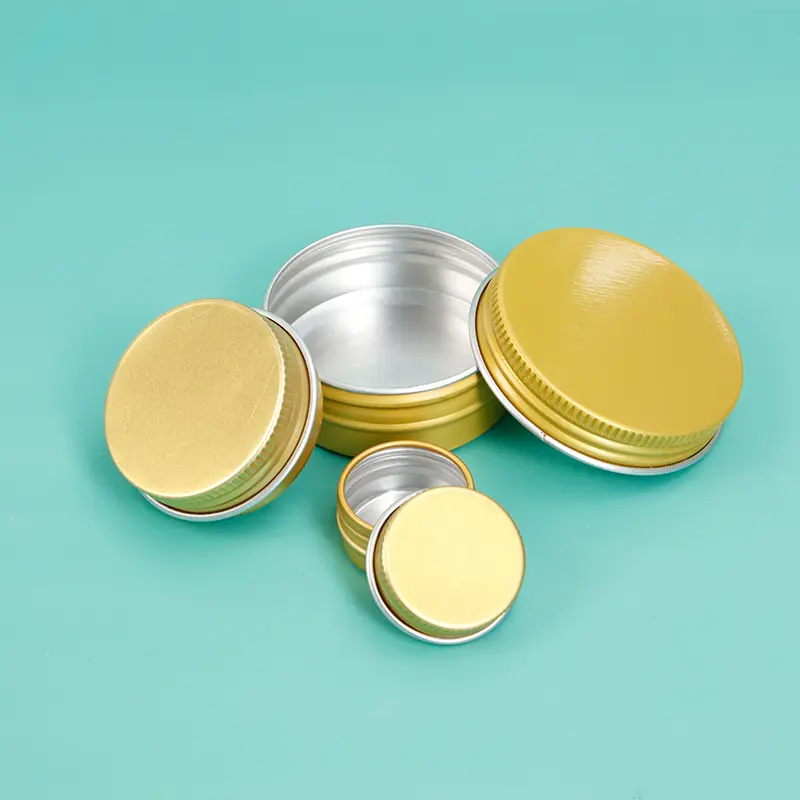 5ml--250ml Round Empty Tin Can Gold Metal Tin Screw Lid Gold Aluminum Jar