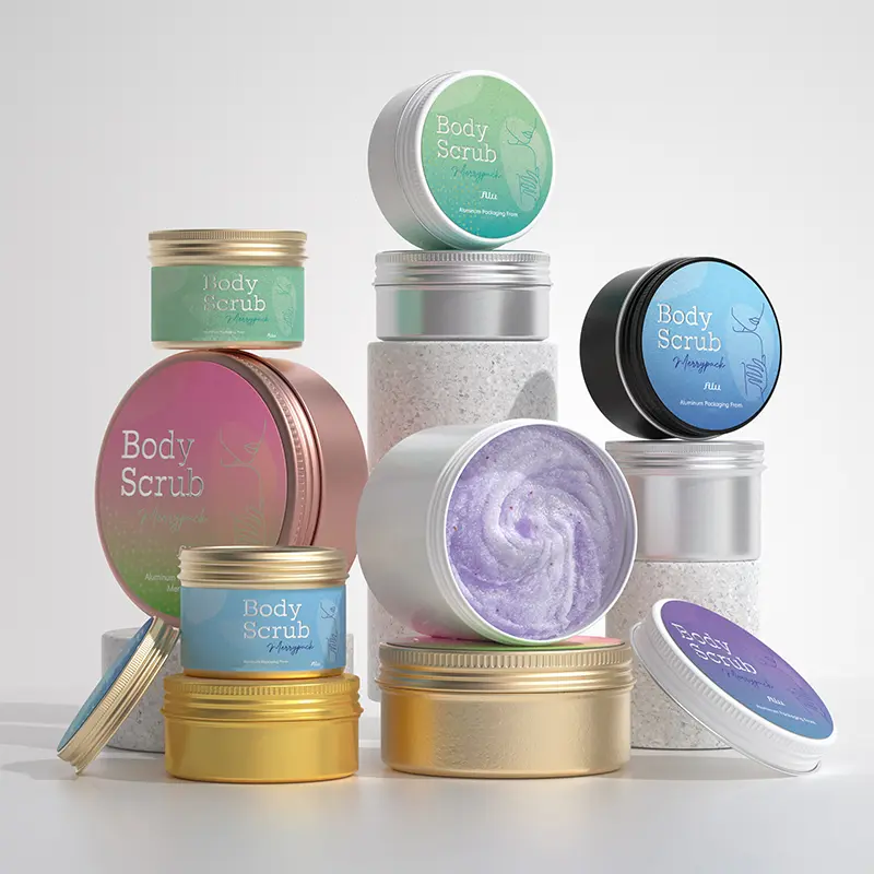 Custom Cosmetic Aluminium Jar Container for Body Scrub Cream Packaging